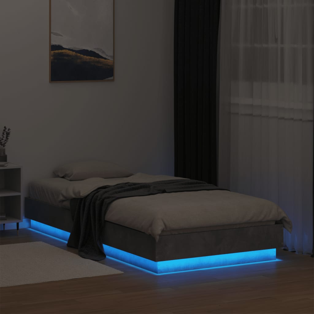 vidaXL Bedframe met LED-verlichting betongrijs 90x190 cm