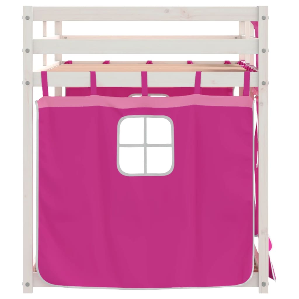 vidaXL Stapelbed met gordijnen 90x200 cm grenenhout roze