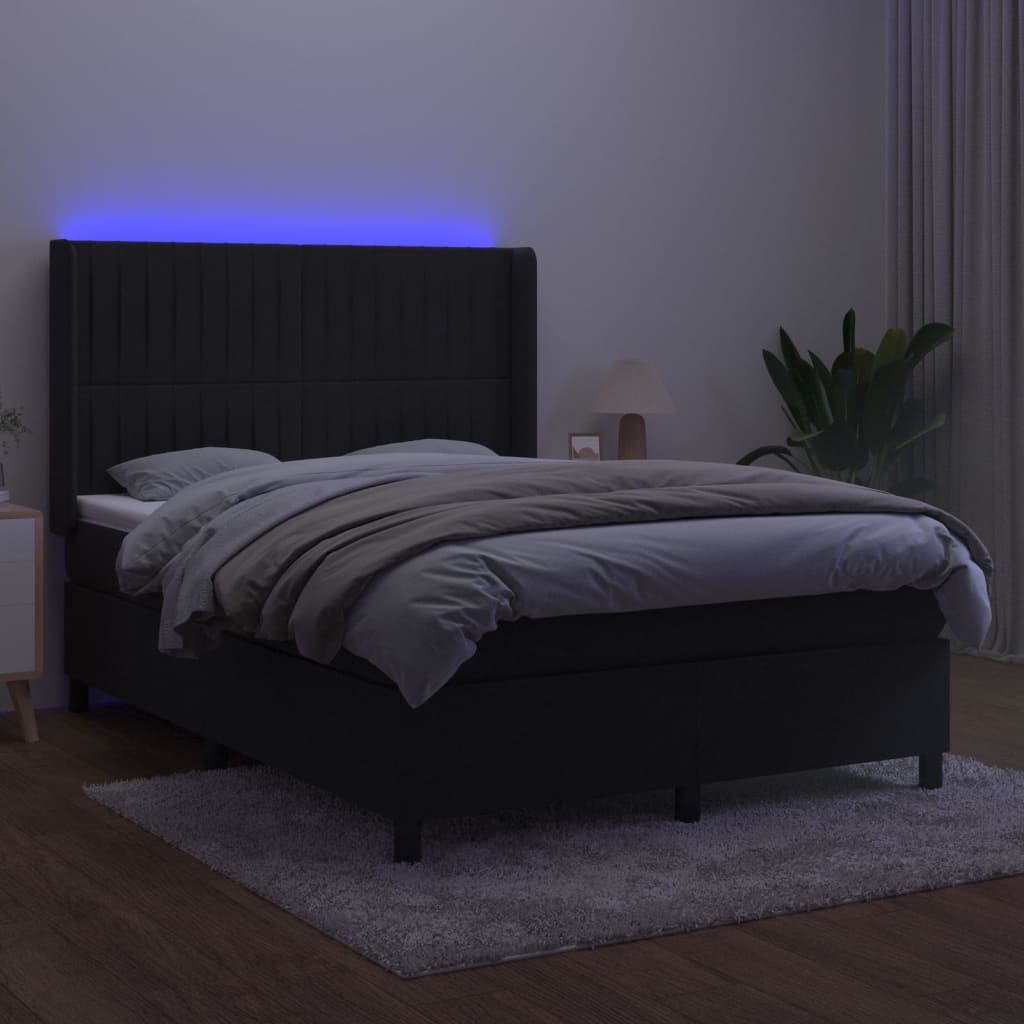 vidaXL Boxspring met matras en LED fluweel zwart 140x200 cm