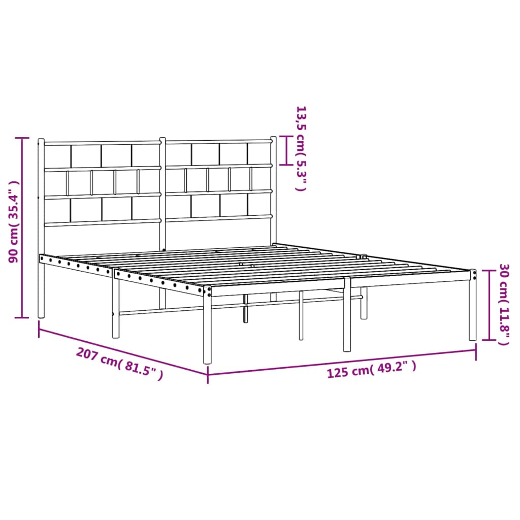 vidaXL Bedframe met hoofdbord metaal zwart 120x200 cm