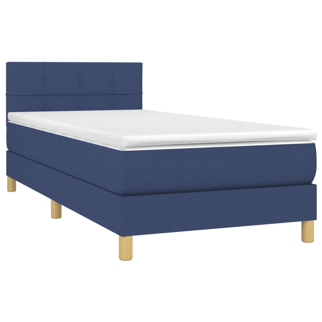 vidaXL Boxspring met matras en LED stof blauw 90x190 cm