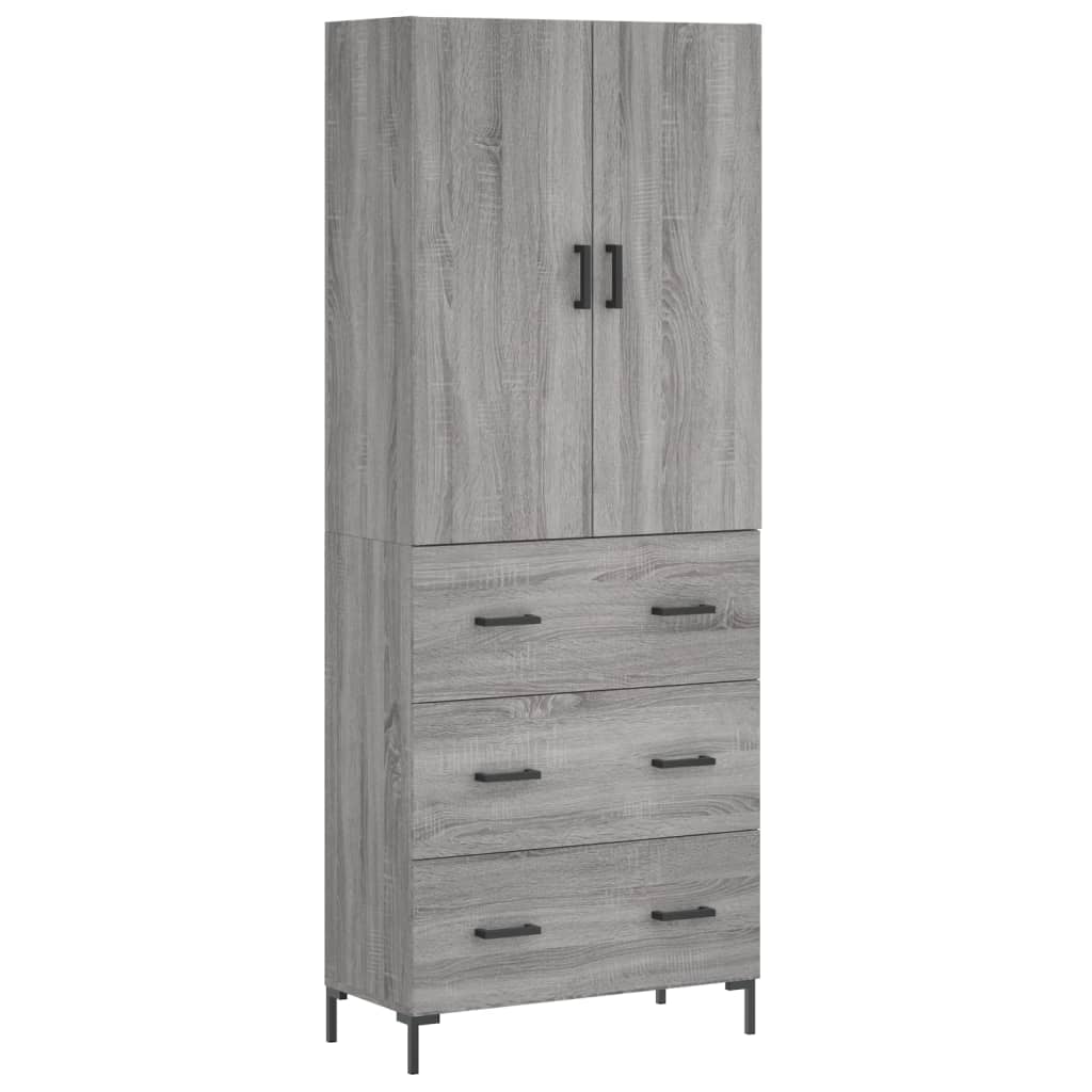 vidaXL Hoge kast 69,5x34x180 cm bewerkt hout grijs sonoma eikenkleurig