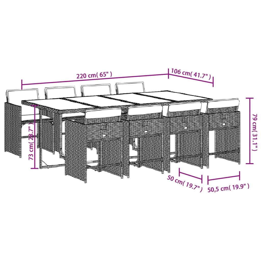 vidaXL 9-delige Tuinset poly rattan zwart