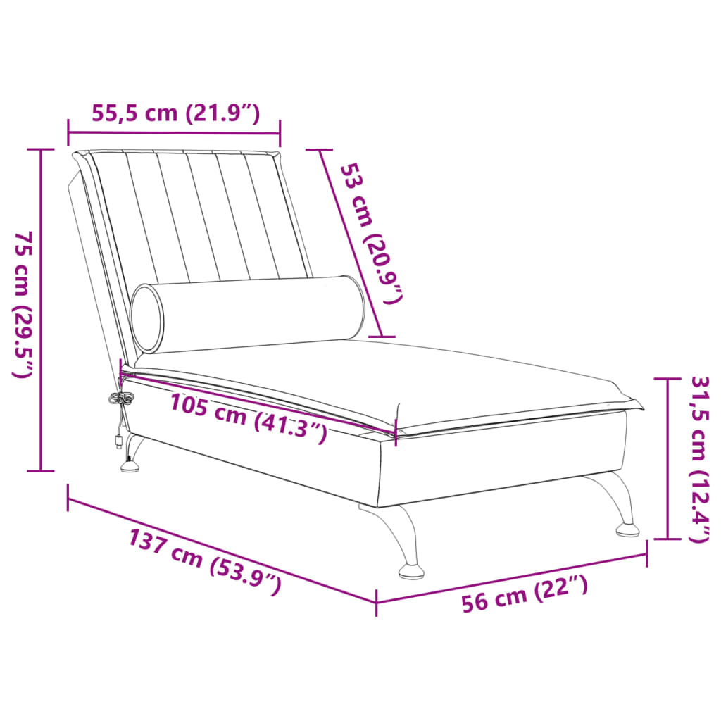 vidaXL Massage chaise longue met bolster fluweel wijnrood