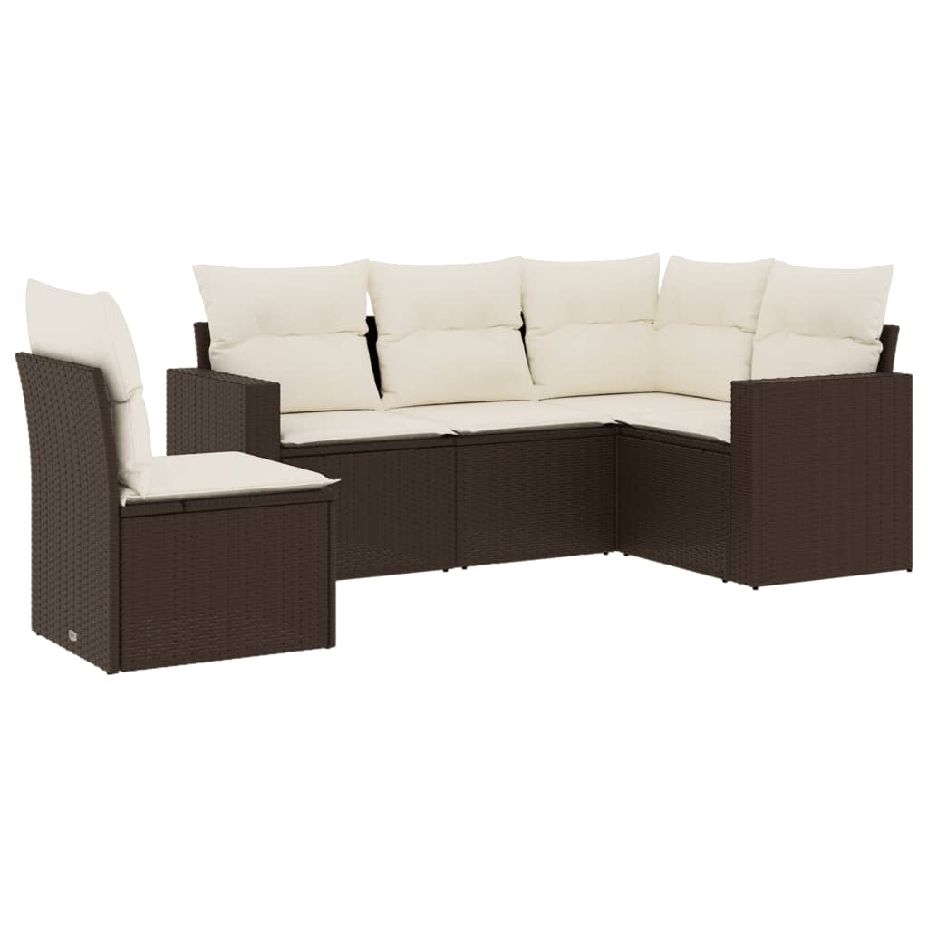 vidaXL 5-delige Loungeset met kussens poly rattan bruin