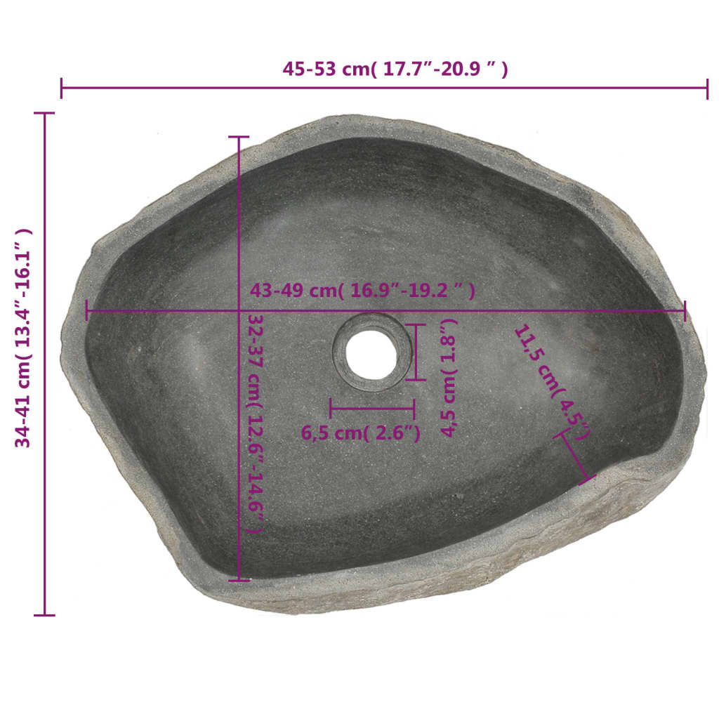 vidaXL Wastafel ovaal (45-53)x(34-41) cm riviersteen