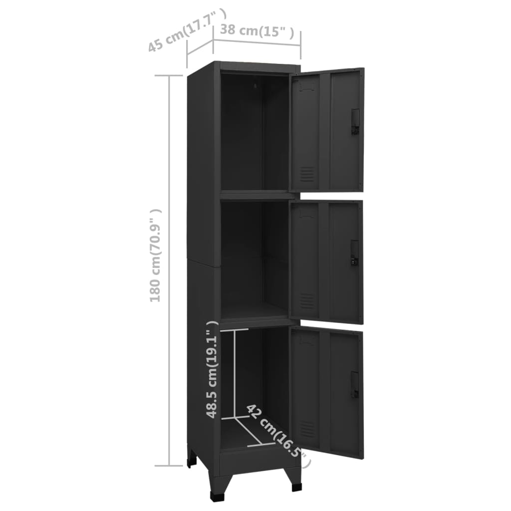 vidaXL Lockerkast 38x45x180 cm staal zwart