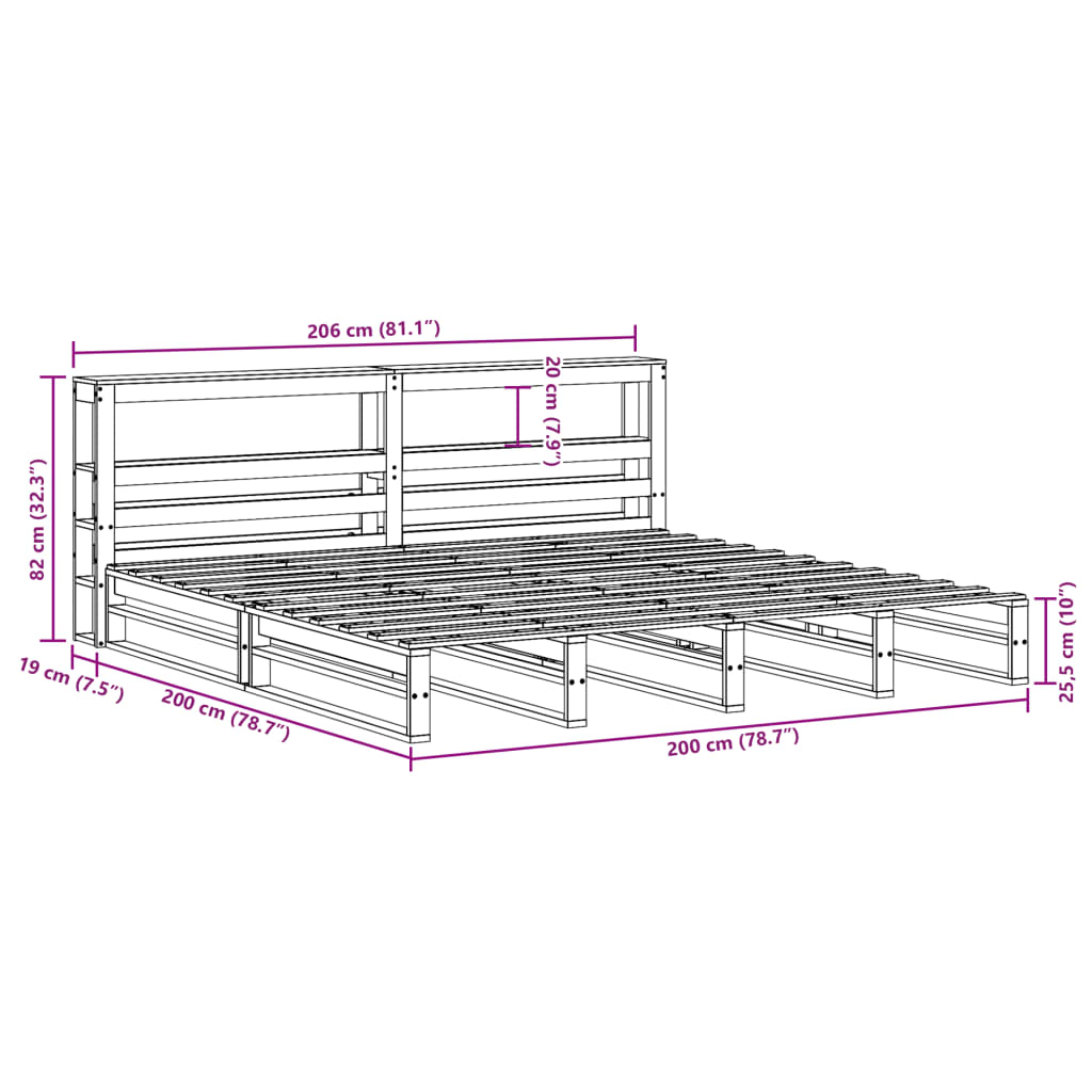 vidaXL Bedframe zonder matras massief grenenhout wasbruin 200x200 cm