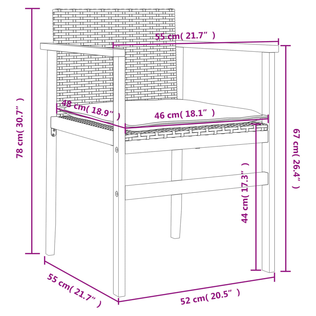 vidaXL Tuinstoelen 2 st met kussens poly rattan en massief hout grijs