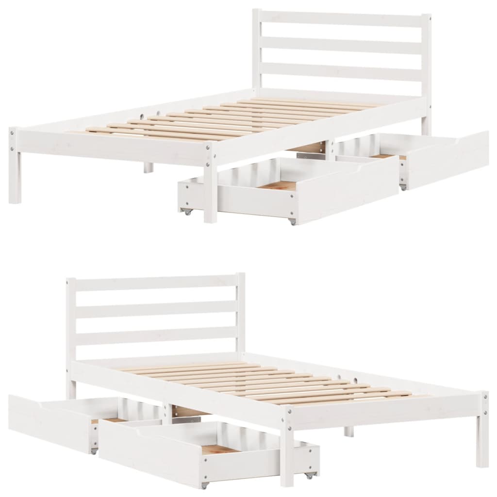 vidaXL Bedframe zonder matras massief grenenhout wit 75x190 cm