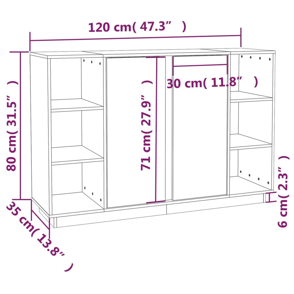 vidaXL Dressoir 120x35x80 cm massief grenenhout honingbruin