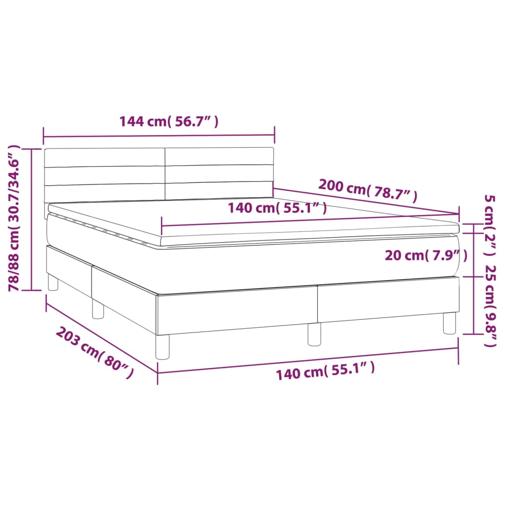 vidaXL Boxspring met matras stof donkergrijs 140x200 cm