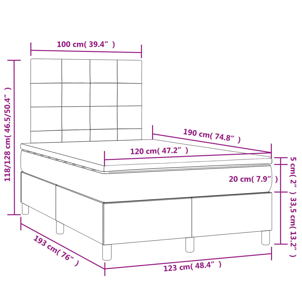 vidaXL Boxspring met matras en LED stof zwart 120x190 cm