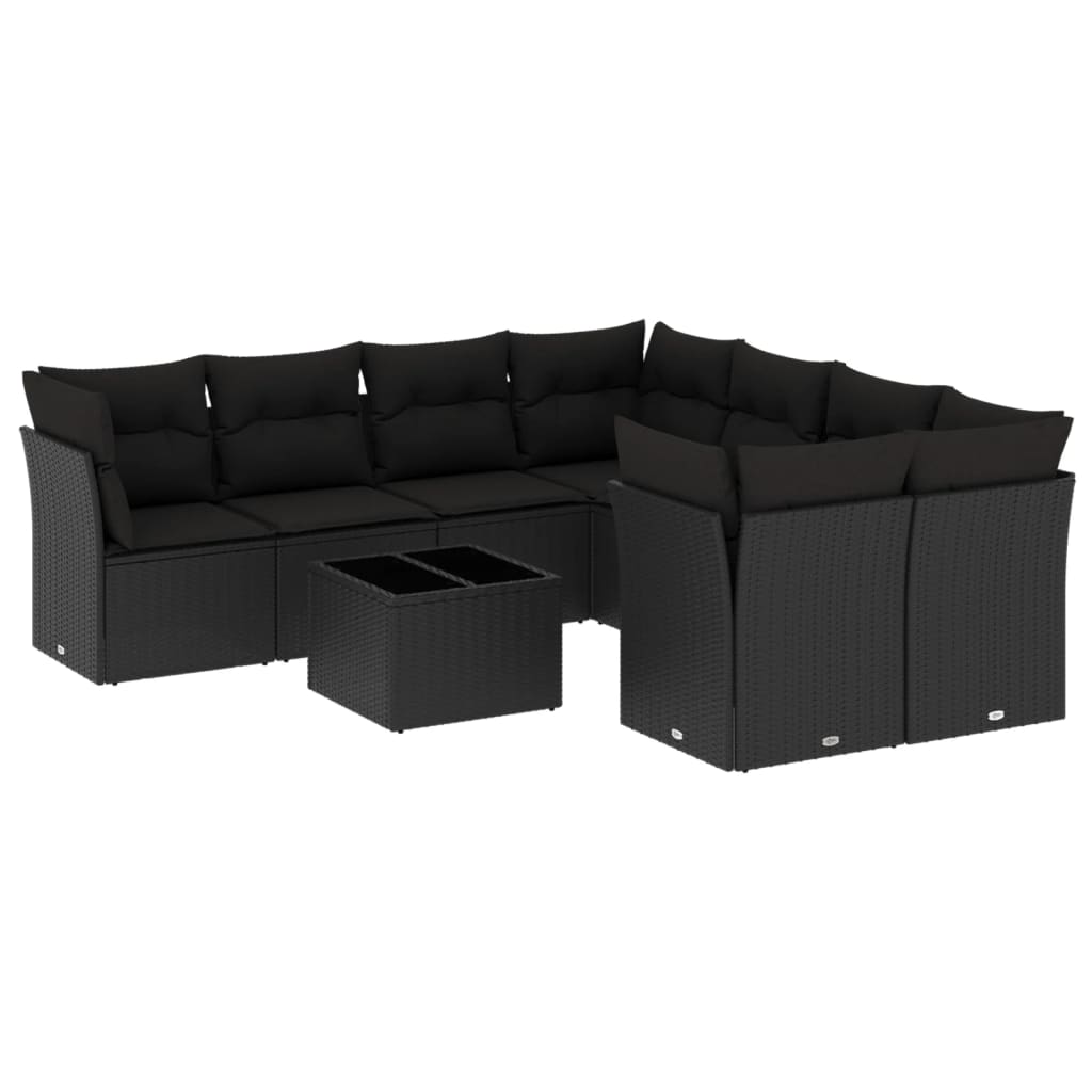 vidaXL 9-delige Loungeset met kussens poly rattan zwart