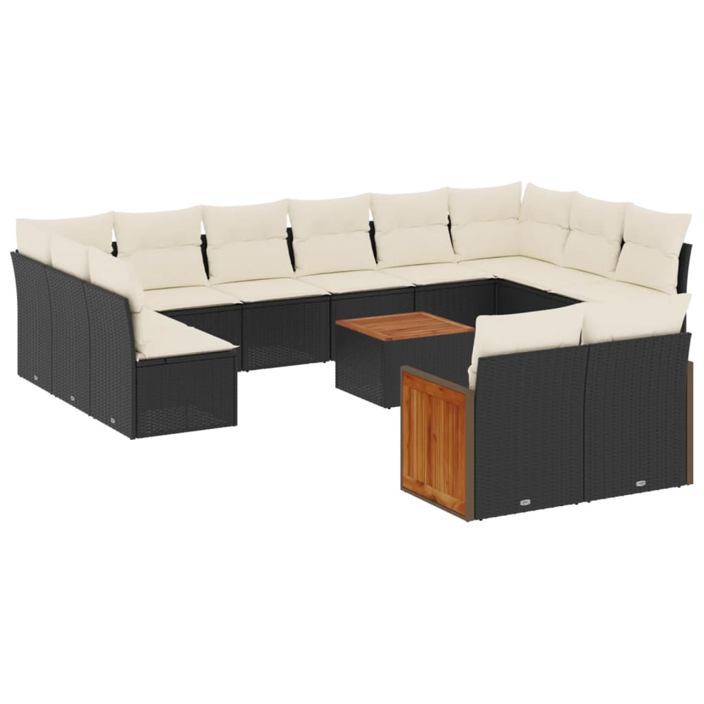 vidaXL 13-delige Loungeset met kussens poly rattan zwart