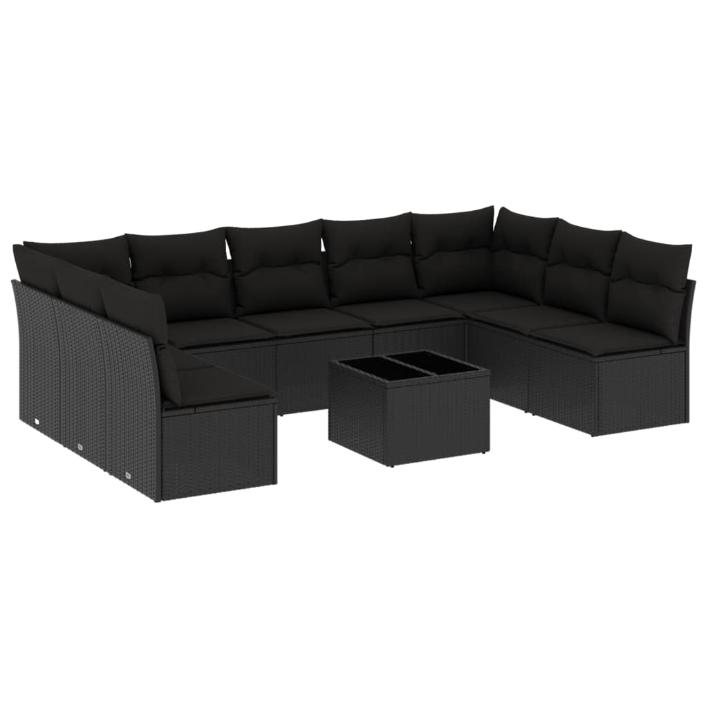 vidaXL 10-delige Loungeset met kussens poly rattan zwart