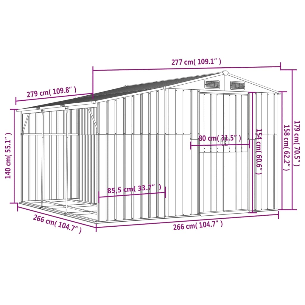 vidaXL Tuinschuur 277x279x179 cm gegalvaniseerd staal antracietkleurig