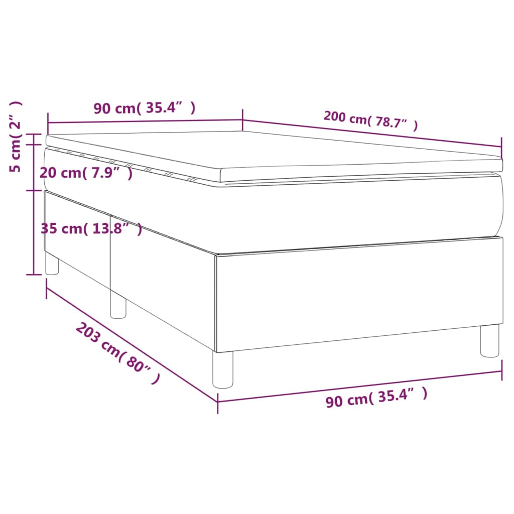 vidaXL Boxspring met matras stof donkergrijs 90x200 cm