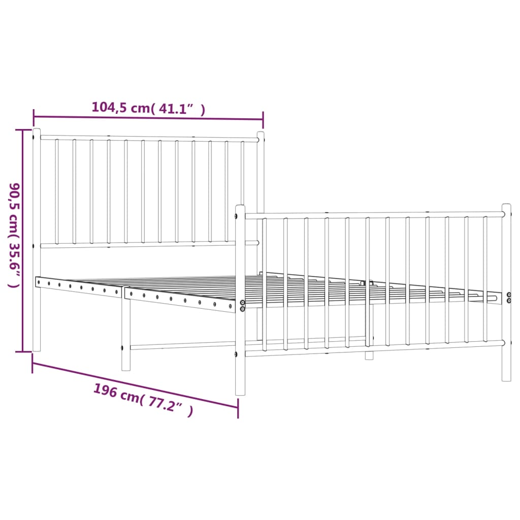 vidaXL Bedframe met hoofd- en voeteneinde metaal zwart 100x190 cm