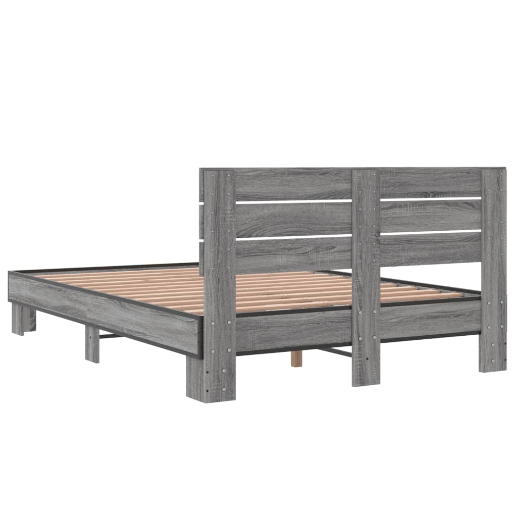 vidaXL Bedframe bewerkt hout metaal grijs sonoma eiken 140x190 cm