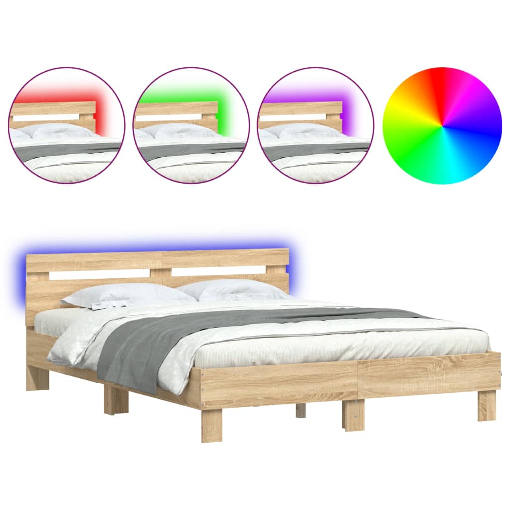 vidaXL Bedframe met hoofdeinde en LED sonoma eikenkleurig 150x200 cm