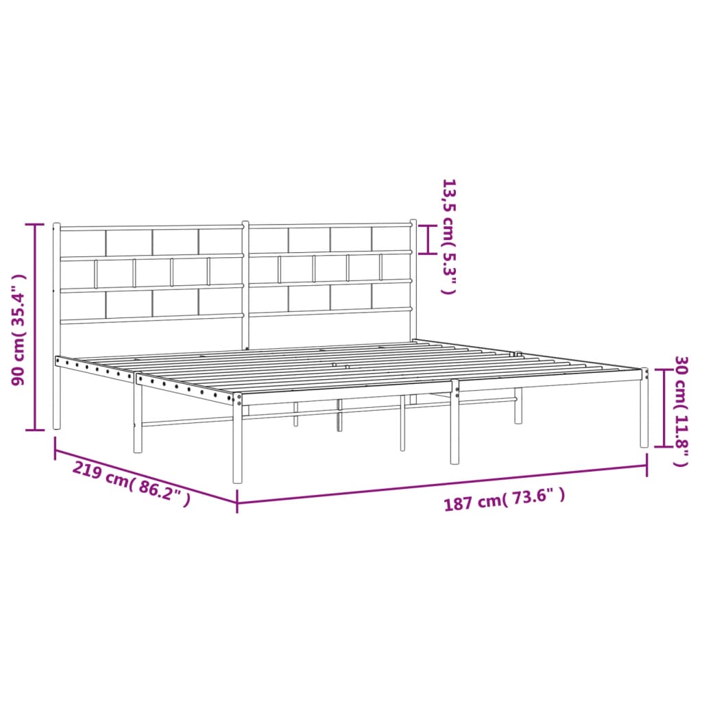 vidaXL Bedframe met hoofdbord metaal zwart 183x213 cm