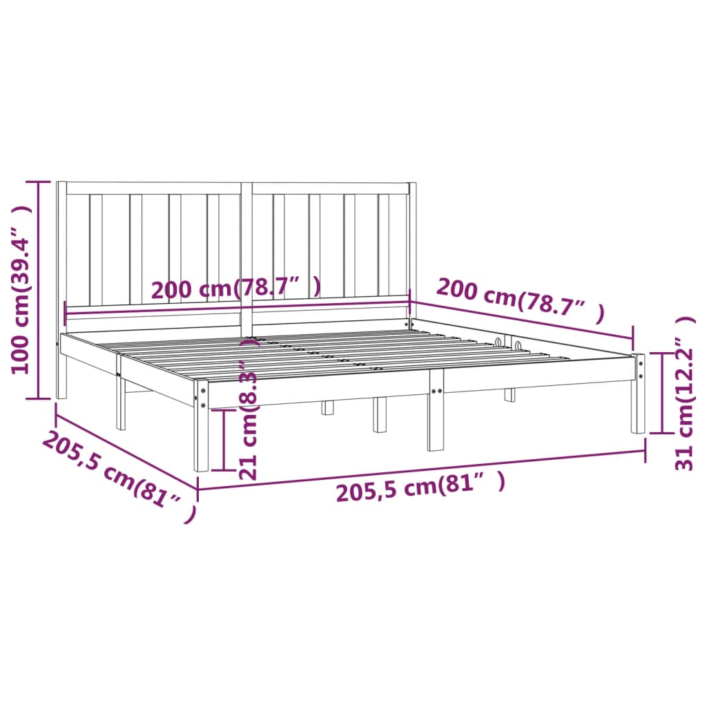 vidaXL Bedframe massief grenenhout wit 200x200 cm