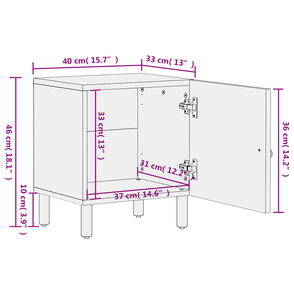 vidaXL Nachtkastjes 2 st 40x33x46 cm massief mangohout