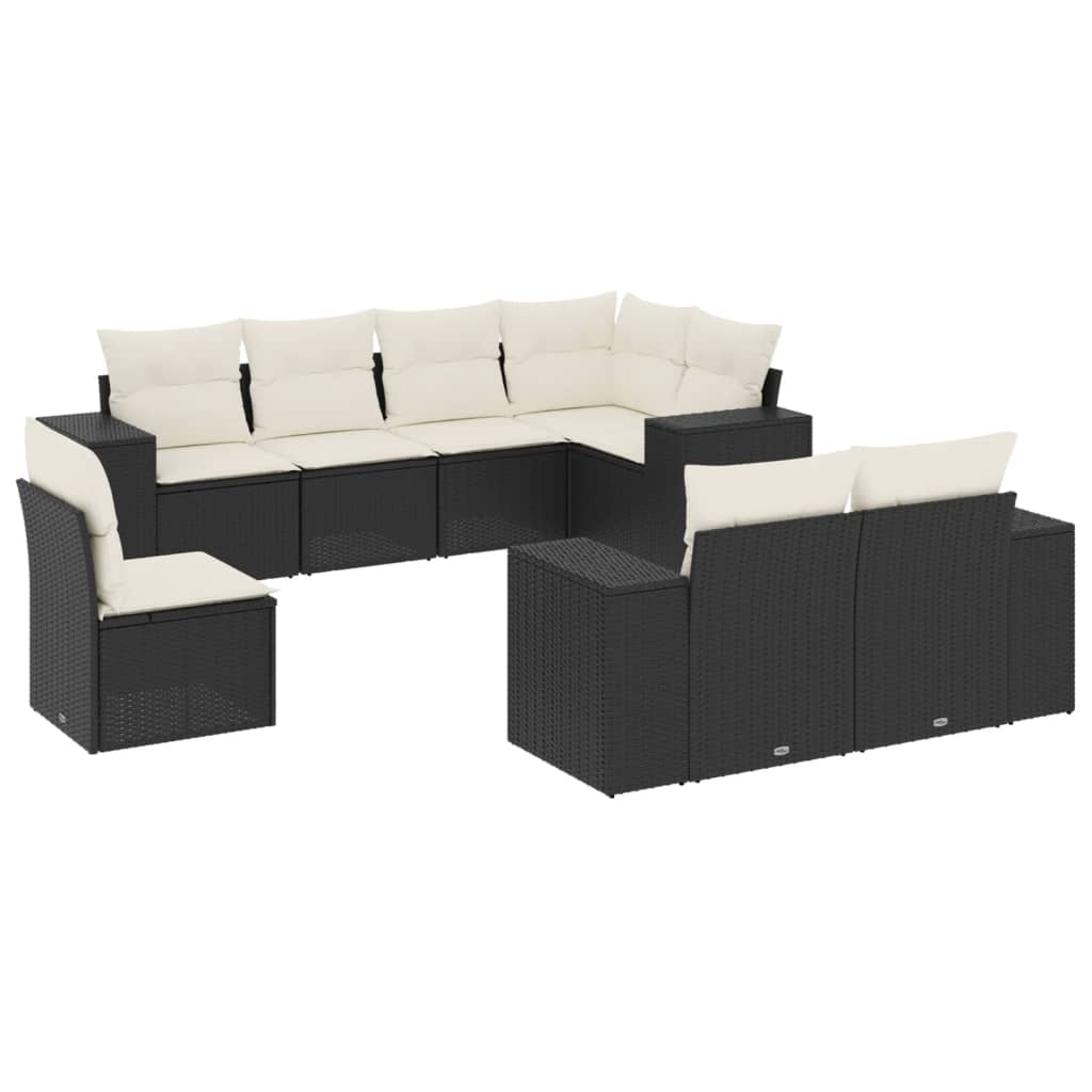 vidaXL 8-delige Loungeset met kussens poly rattan zwart