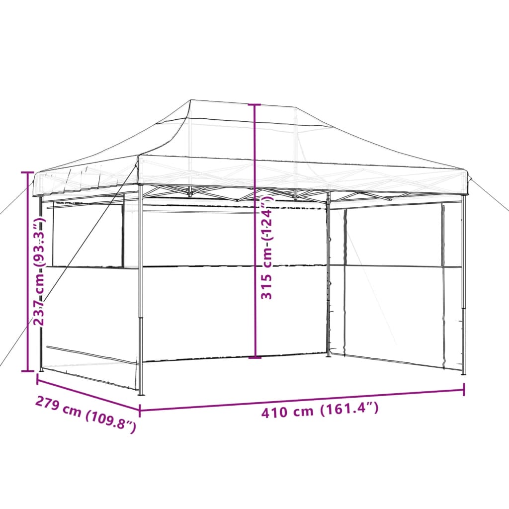 vidaXL Partytent inklapbaar pop-up met 3 zijwanden taupe