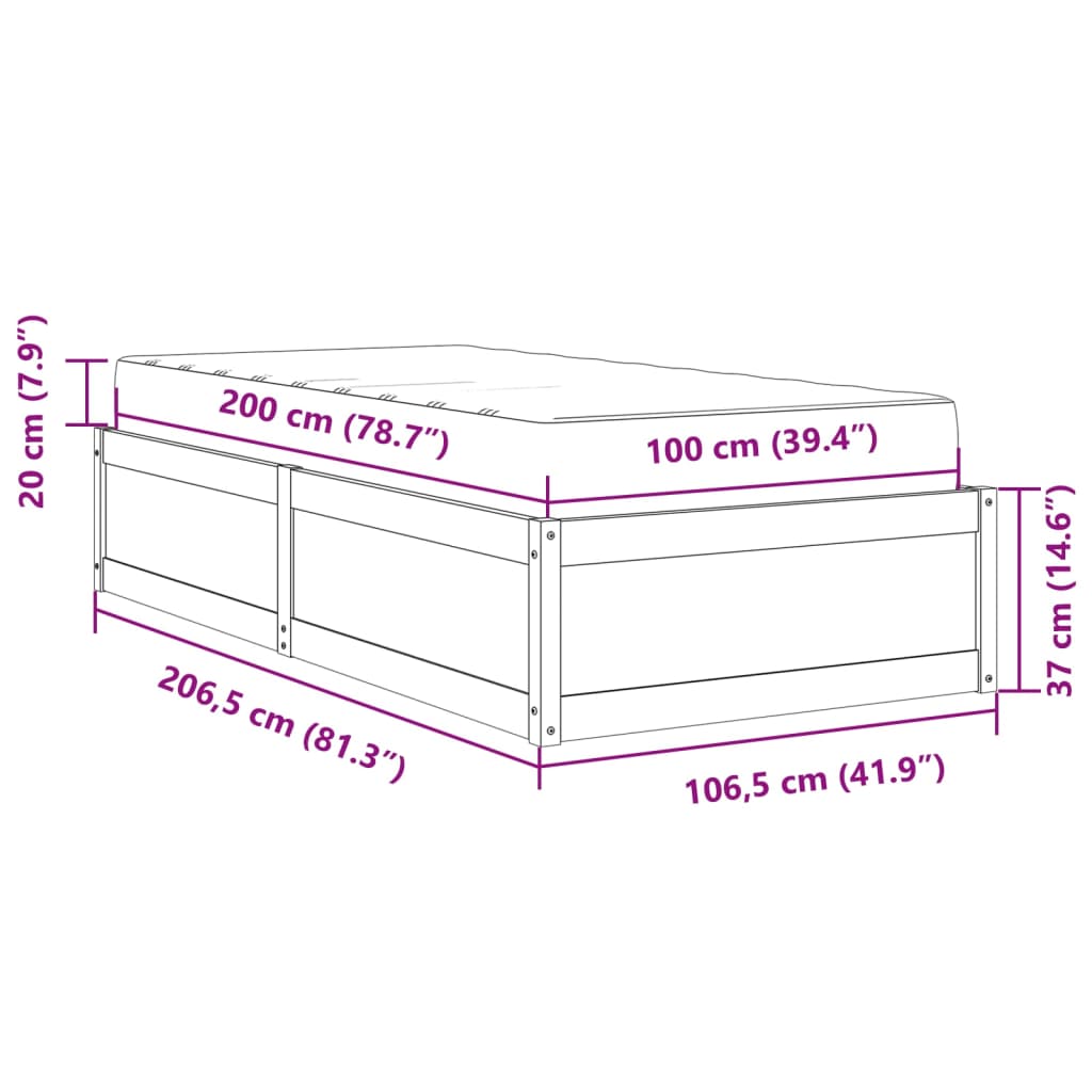 vidaXL Bed met matras massief grenenhout 100x200 cm