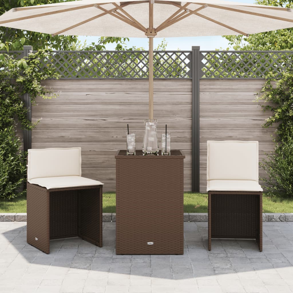 vidaXL 3-delige Bistroset met kussens poly rattan bruin