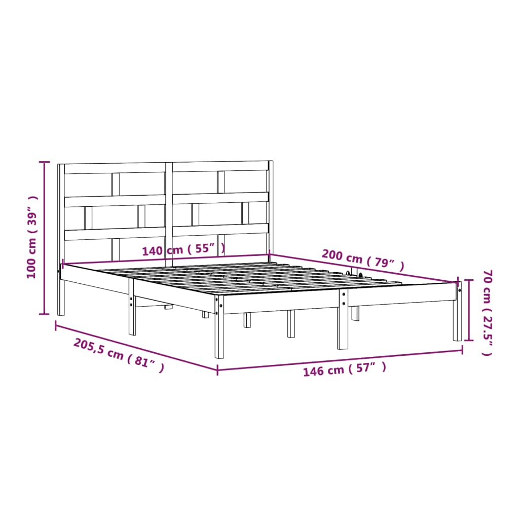 vidaXL Bedframe massief grenenhout wit 140x200 cm