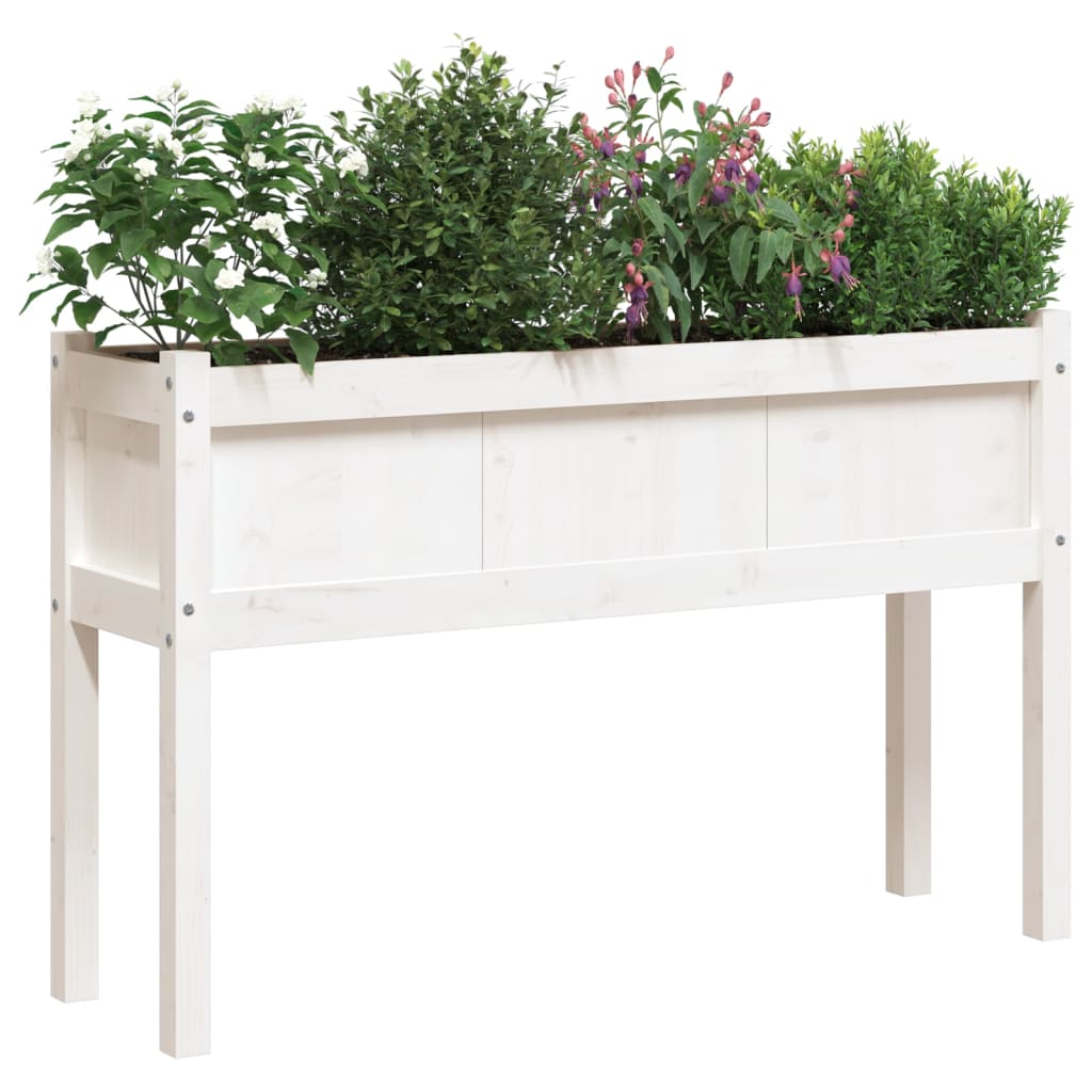 vidaXL Plantenbak met poten 110x31x70 cm massief grenenhout wit