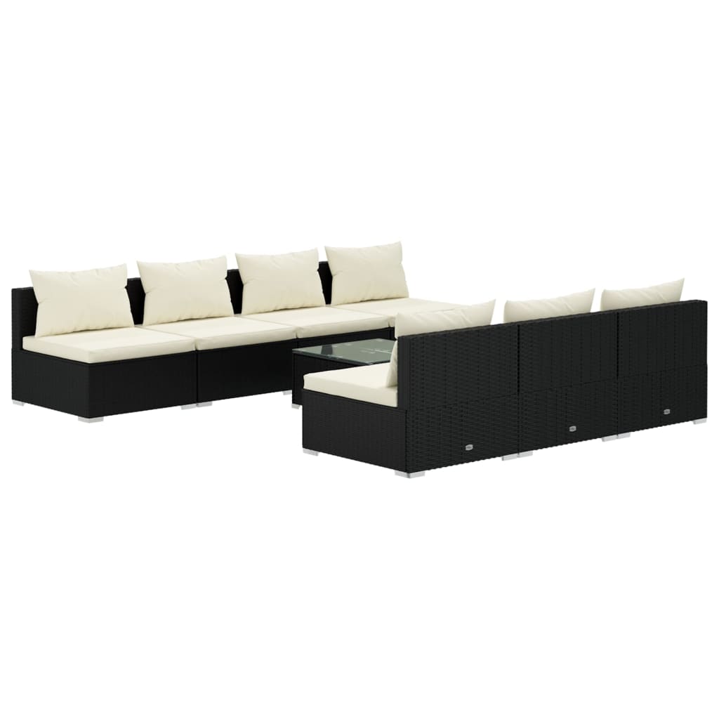 vidaXL 8-delige Loungeset met kussens poly rattan zwart