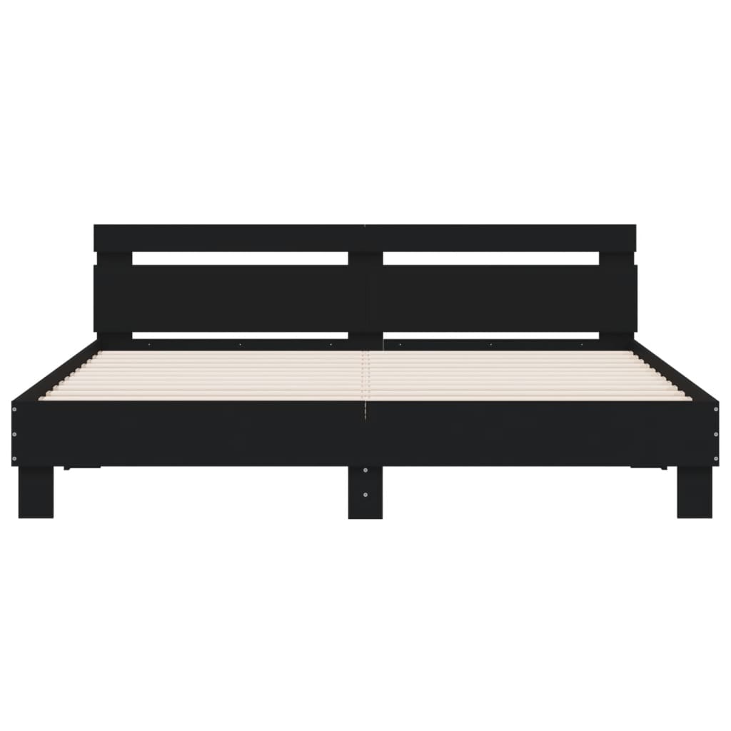 vidaXL Bedframe met hoofdeinde bewerkt hout zwart 200x200 cm