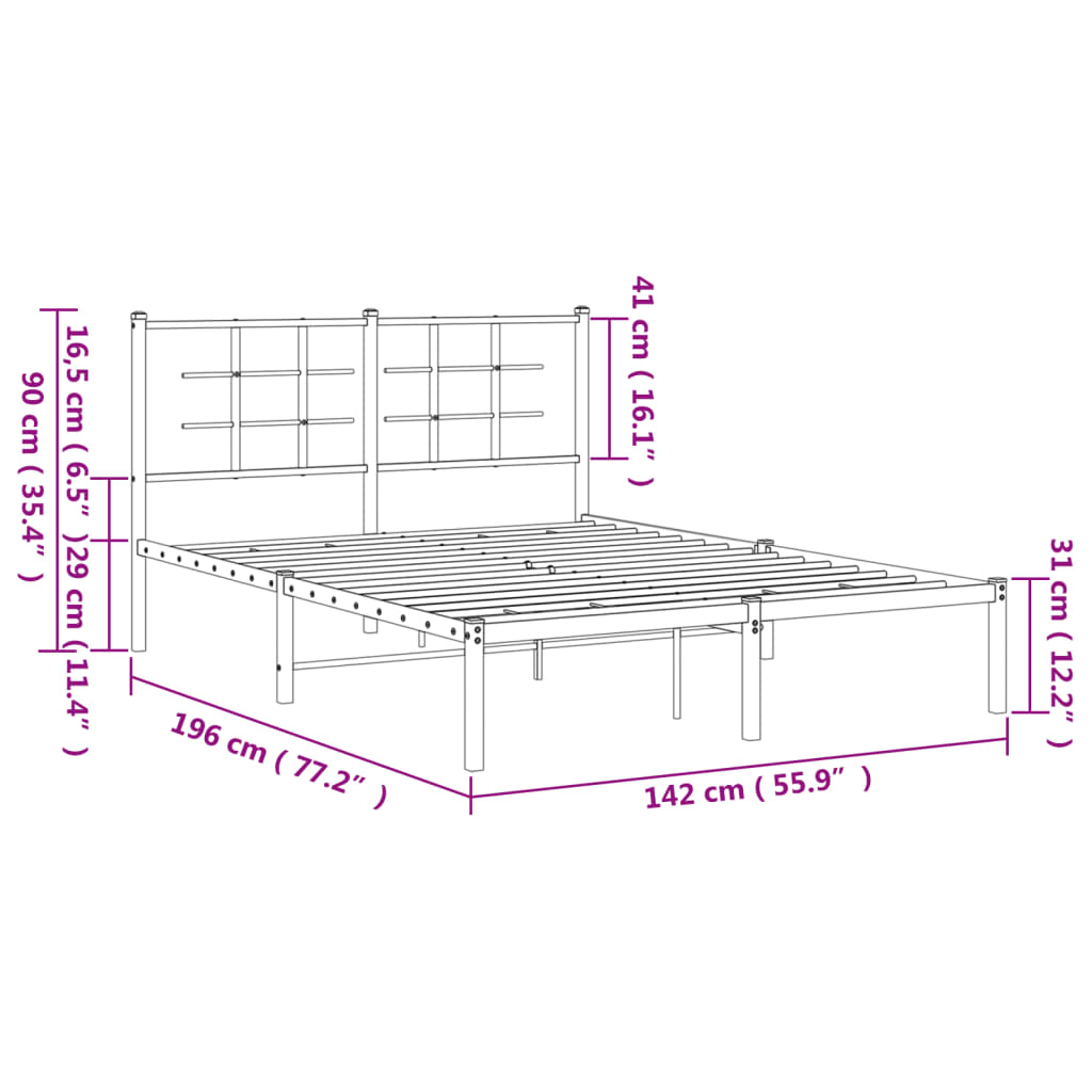 vidaXL Bedframe met hoofdbord metaal wit 135x190 cm