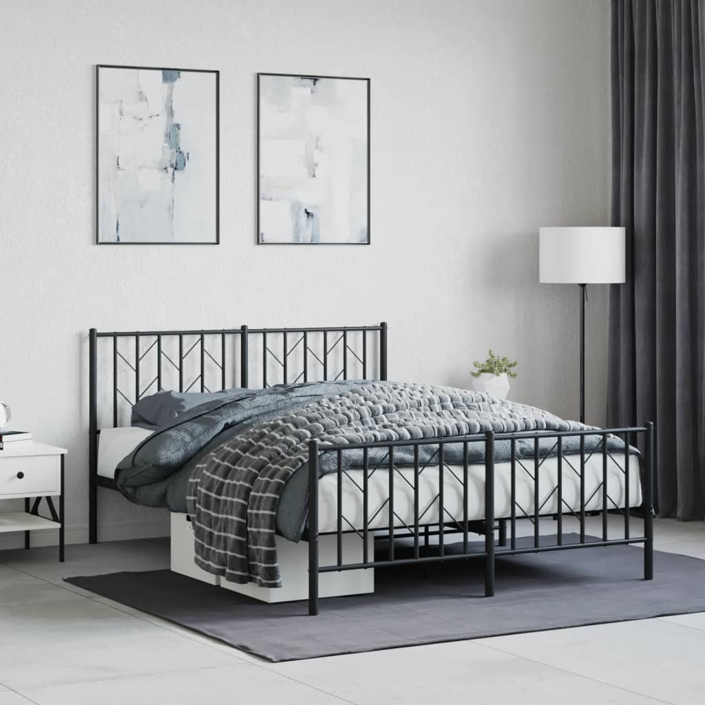 vidaXL Bedframe met hoofd- en voeteneinde metaal zwart 140x200 cm