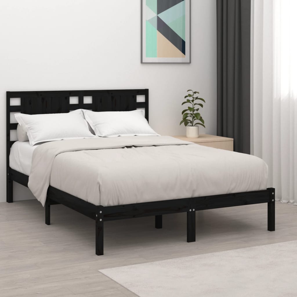 vidaXL Bedframe massief hout zwart 120x190 cm