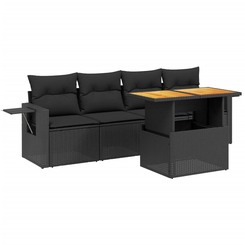 vidaXL 5-delige Loungeset met kussens poly rattan zwart