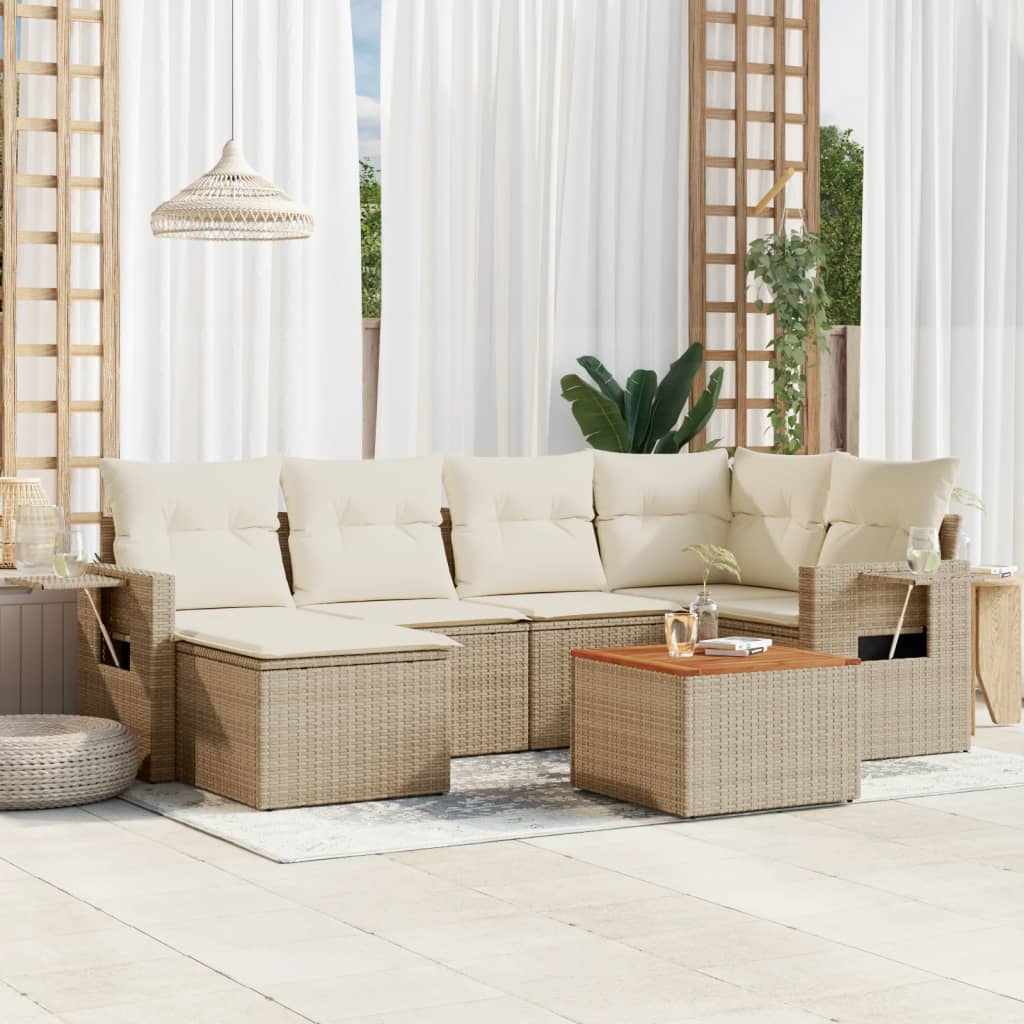 vidaXL 7-delige Loungeset met kussens poly rattan beige