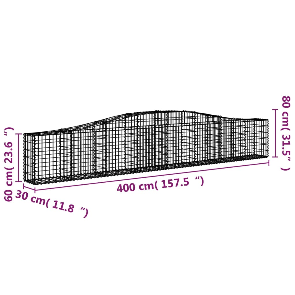 vidaXL Schanskorven 4 st gewelfd 400x30x60/80 cm ijzer