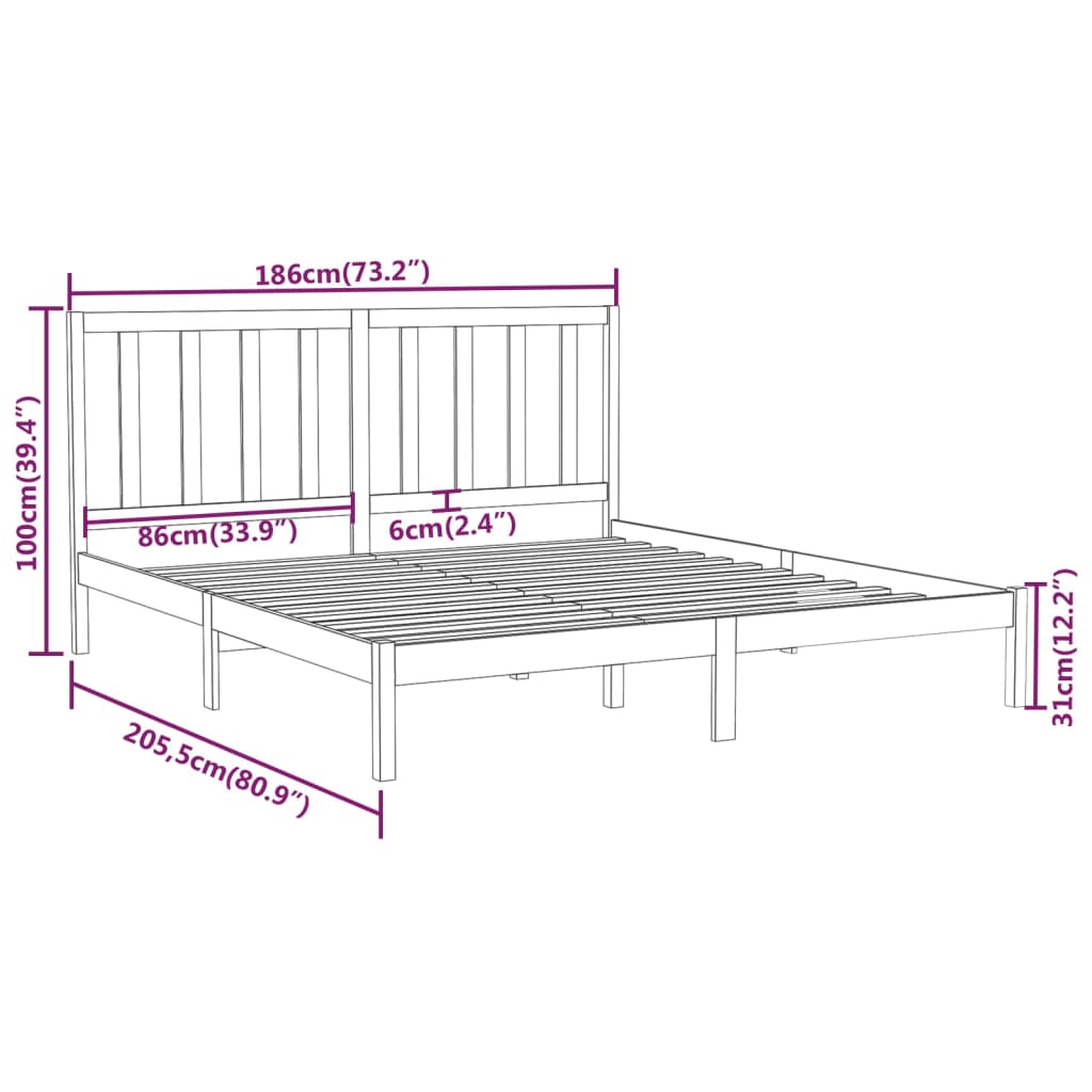 vidaXL Bedframe massief hout zwart 180x200 cm