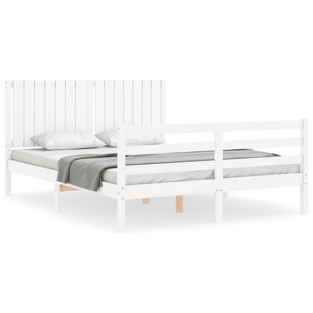 vidaXL Bedframe met hoofdbord massief hout wit