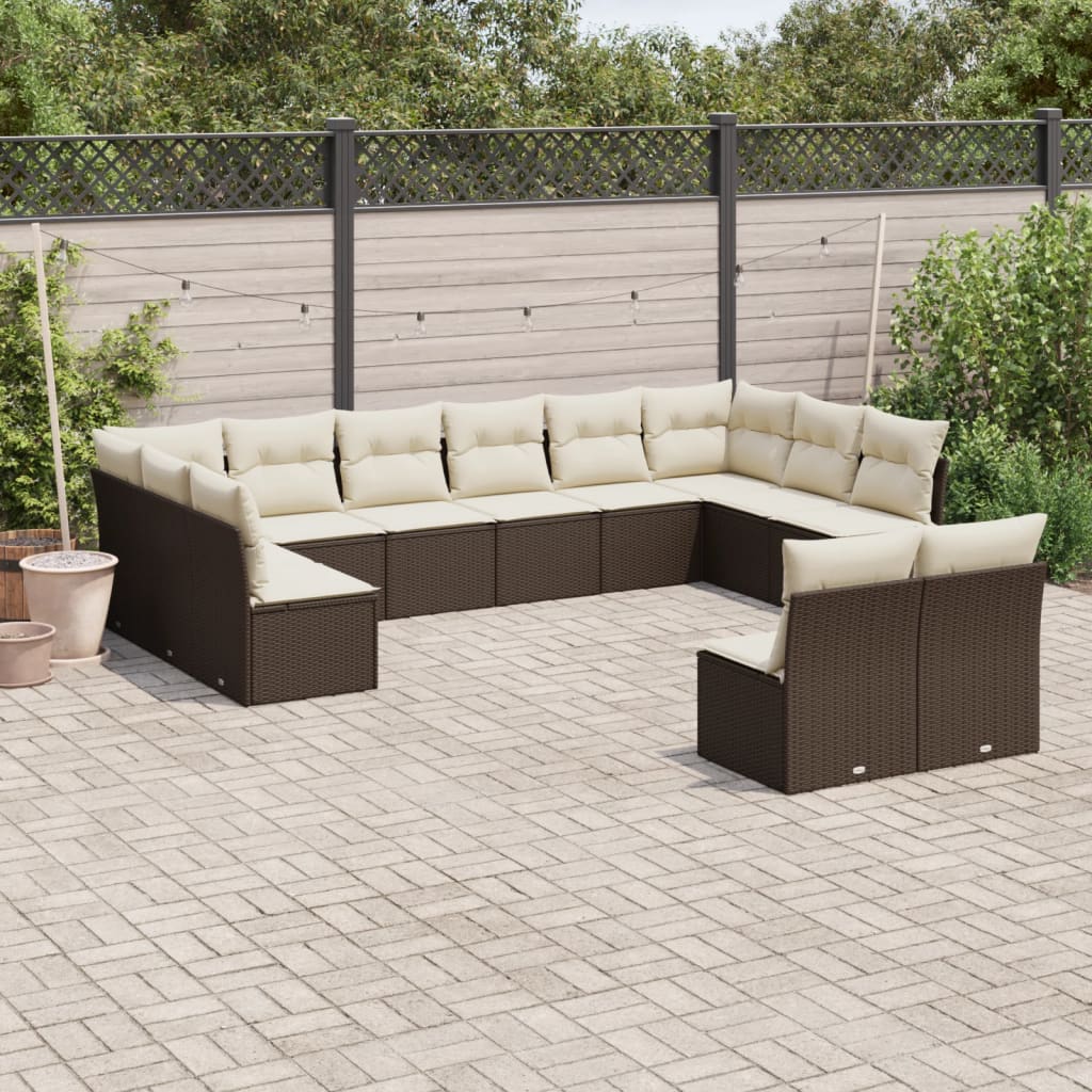 vidaXL 12-delige Loungeset met kussens poly rattan bruin