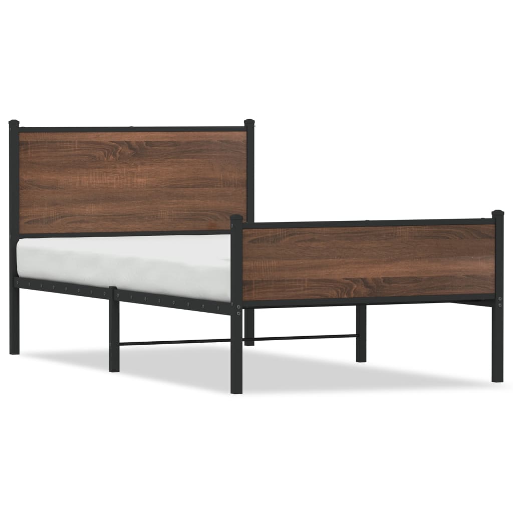 vidaXL Bedframe hoofd- en voeteneinde metaal bruin eiken 107x203 cm