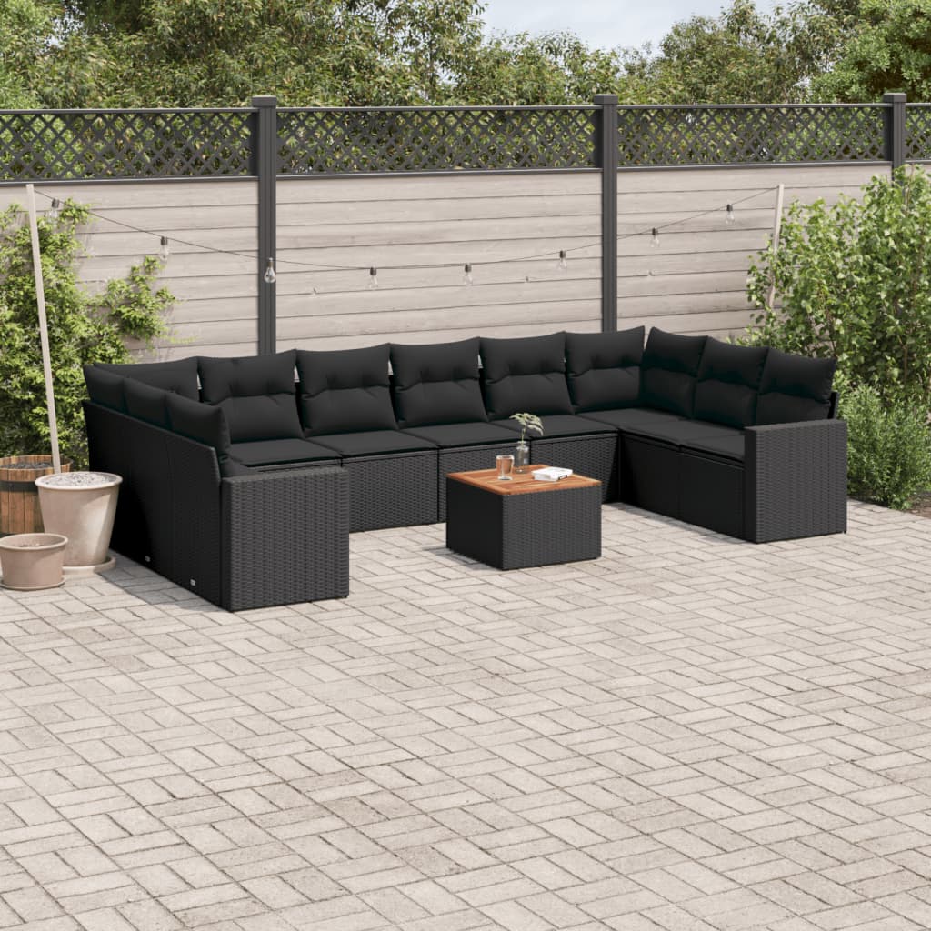 vidaXL 11-delige Loungeset met kussens poly rattan zwart