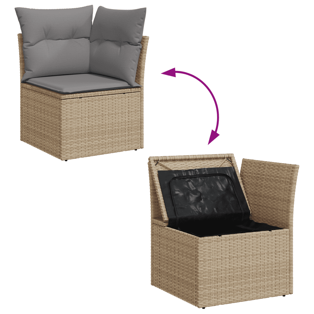 vidaXL 11-delige Tuinset met kussens poly rattan beige