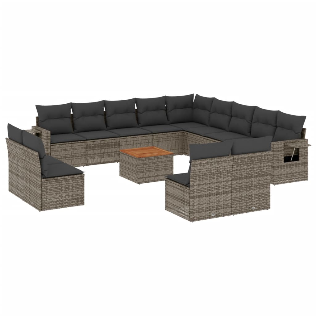 vidaXL 14-delige Loungeset met kussens poly rattan grijs