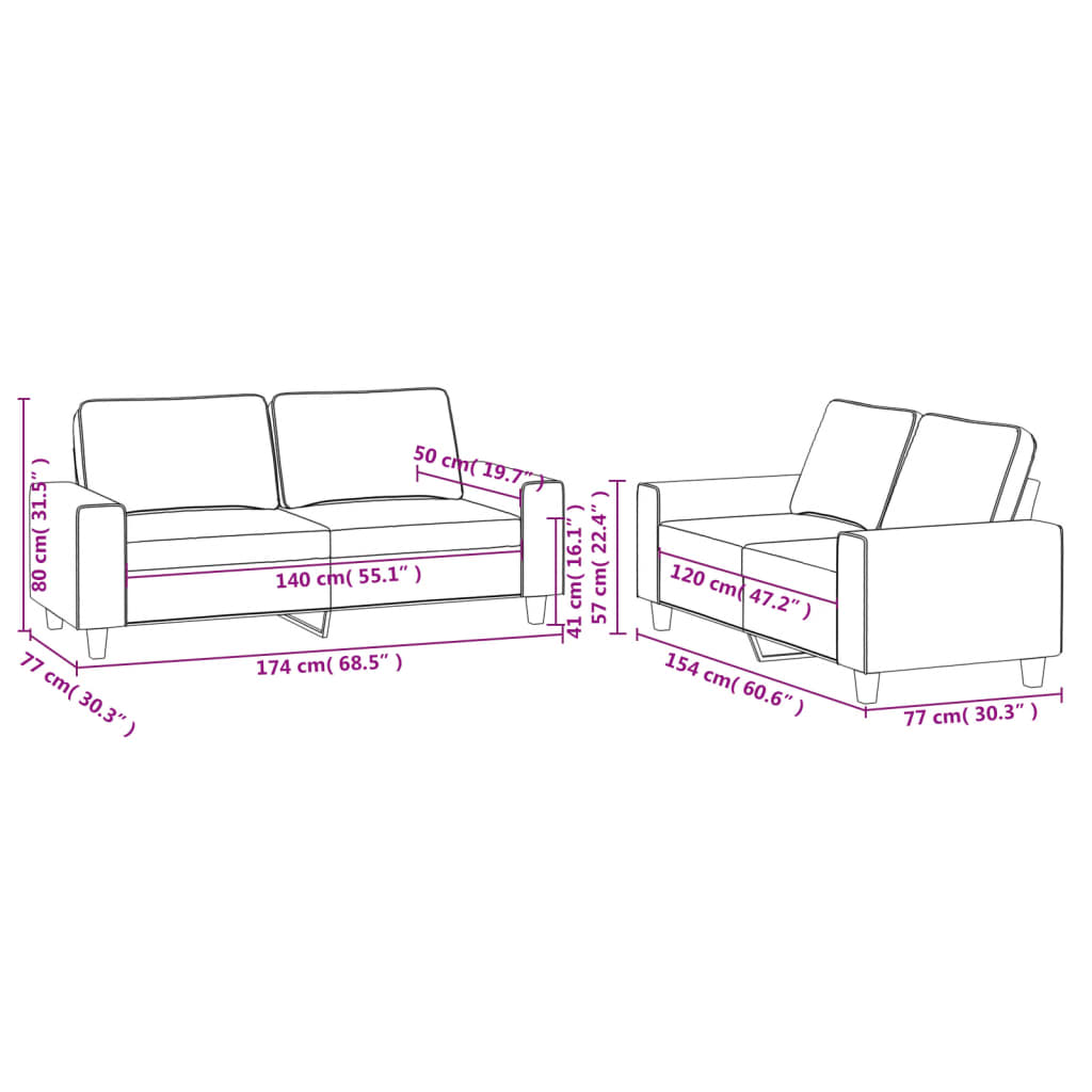 vidaXL 2-delige Loungeset stof lichtgrijs